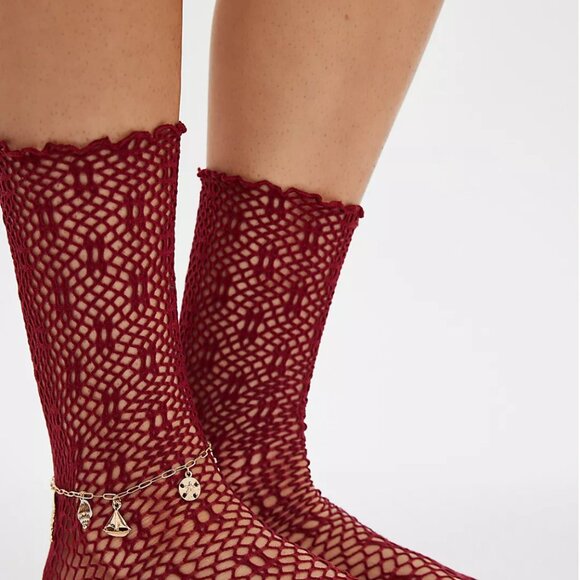 Free People Poppy Crochet Sock - Black and Burgundy Available - Picture 5 of 6